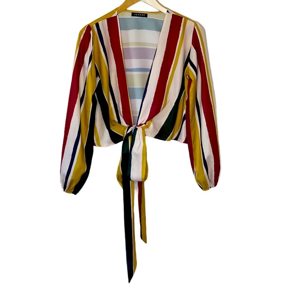 Jeuvre Cream Striped Wrap Crop Top Size Small - Picture 8 of 8